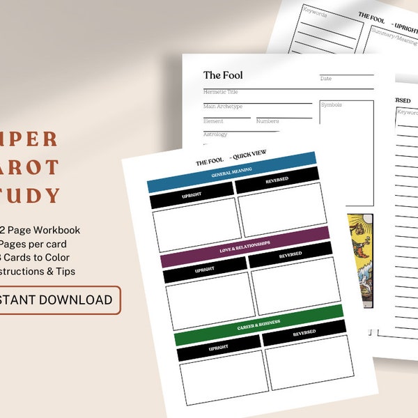 The Card of the Day SUPER Tarot Study Workbook WITH Cards to Color!