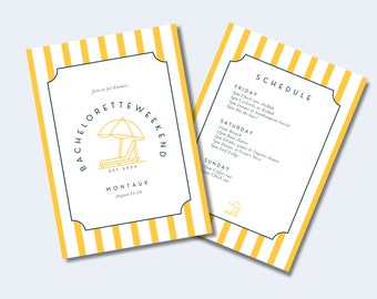 Yellow Stripe Bachelorette Invitation & Itinerary Template (Digital Download)