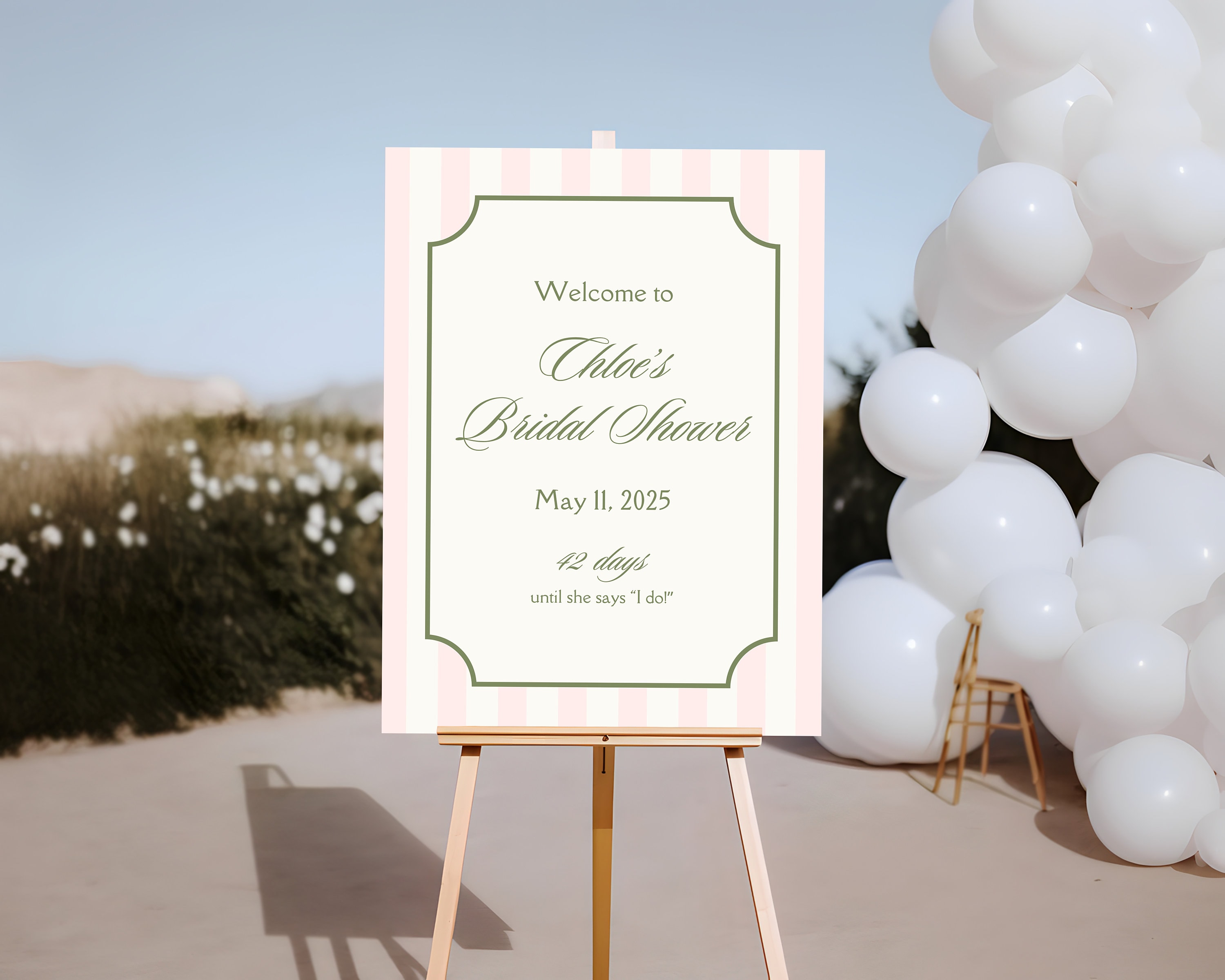 Stripe Bridal Shower Welcome Sign | Printable Customizable Wedding Sign | Classic Chic Bridal Shower | Blue white stripe | Pink white stripe