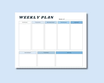 Blue Ombre Weekly Planner: Customizable PDF Template (11x8.5)