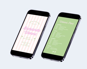 iPhone Bachelorette Invitation & Itinerary | Bachelorette Template | Pink | Green | Palm Springs | Palm Beach | Preppy Coastal | Text Mobile