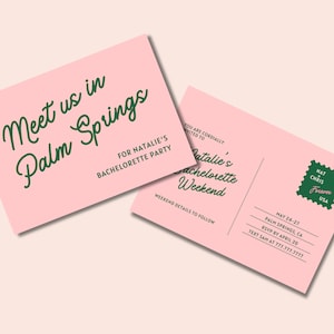 postale d'invitation de célibataire | Modèle personnalisable de Bachelorette | Rose Vert Palm Springs Palm Beach | Preppy côtier rétro moderne