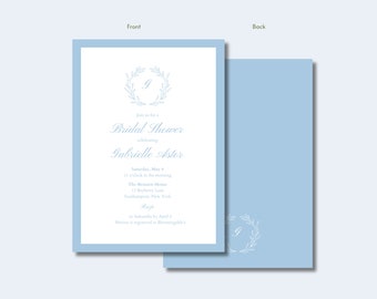 Bridal Shower Invitation Template | Customizable Bridal Shower Invite | Blue White Pink | Chic Classic Invite | Printable | Baby Shower