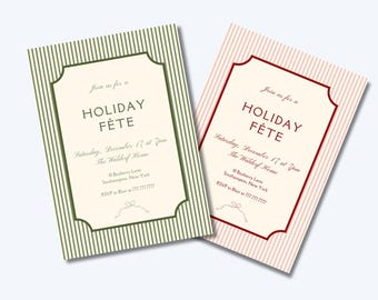 Classic Stripe Christmas Invite | Instant Digital Download | Customizable Christmas Party evite | Red Green Blue Chocolate | Bow Xmas Party