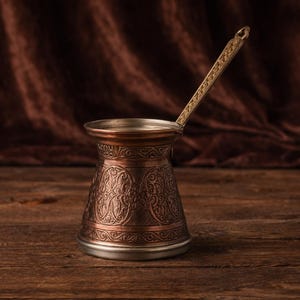 Cafetera turca, Cezve de hierro fundido con diseño otomano, accesorio para cafetería, oro, plata y cobre.