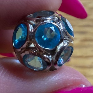 Cario Biagi Jewelry Charm Bead Blue Stones Sterling Silver 7/8 Made in Italy