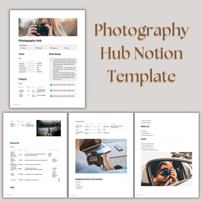 Photography NOTION Template Notion HUB Template Notion Etsy
