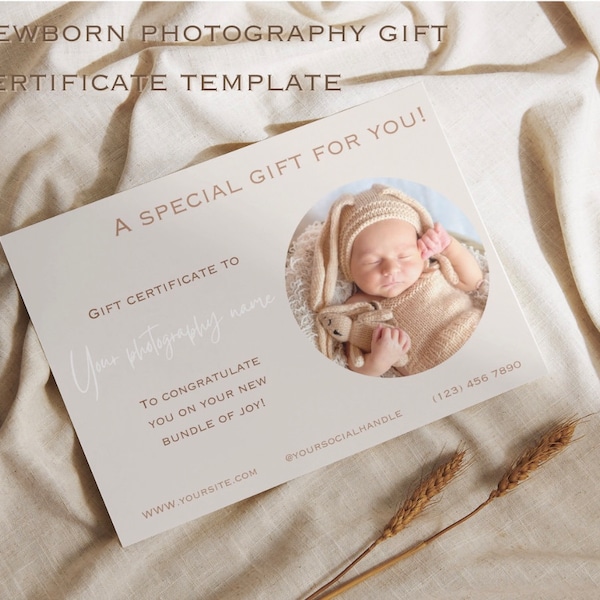 Newborn Photographer Gift Certificates Canva Template, Newborn Photography Canva Gift Card, Gift Voucher Templates, printable template