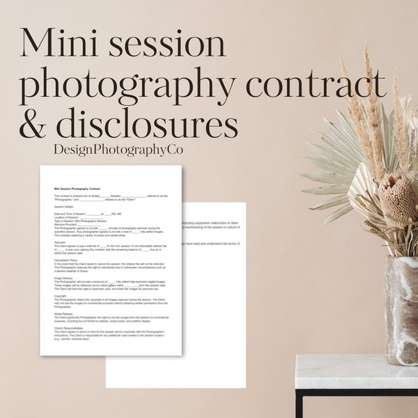 Contrat client de photographie de mini-session et divulgations