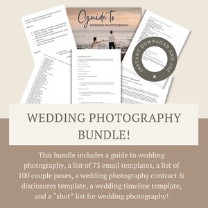 ¡Paquete de fotografía de boda! Contrato de fotografía de boda, lista de tomas, cronograma de boda, plantillas de correo electrónico, etc.