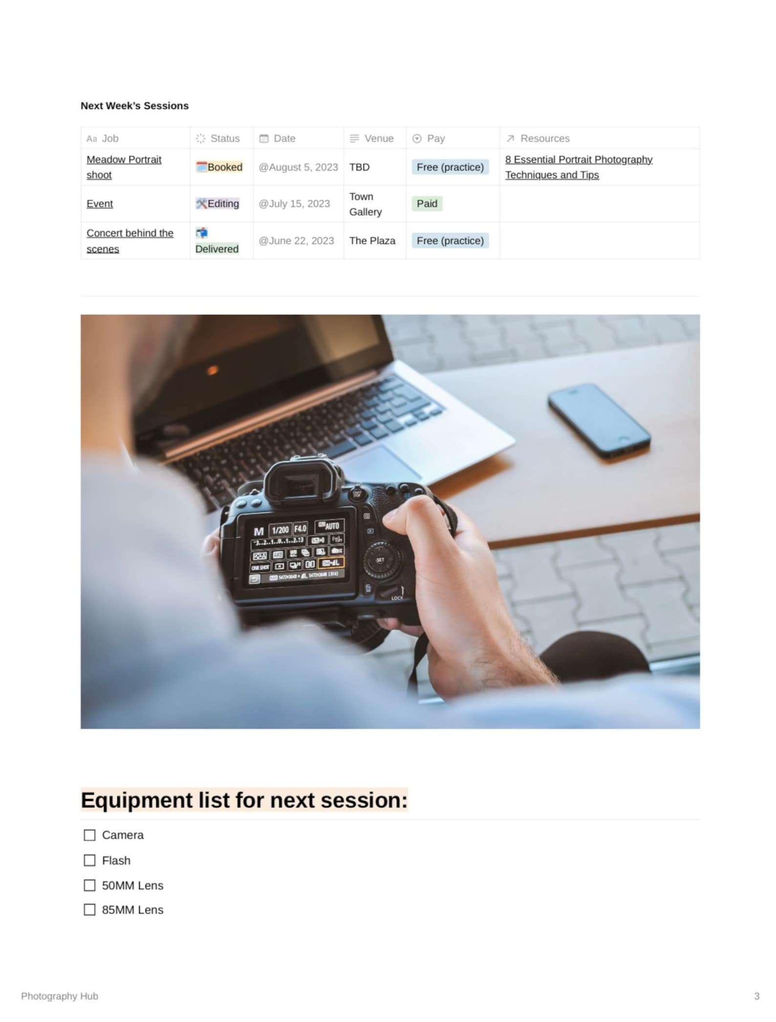 Photography NOTION Template, Notion HUB Template, Notion Workflow