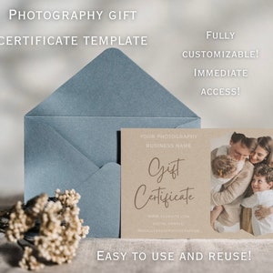 Photographer Gift Certificates Canva Template, Photography Canva Gift Card, Gift Voucher Templates, printable template