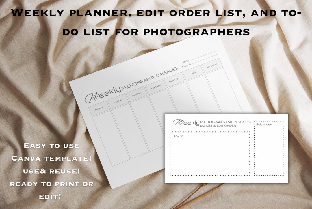 Photography Planner Printable Photoshoot Planner, To-do List for ...