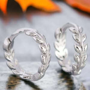 Sterling Silver/Gold Tiny Leaves - Hoop Style Earrings - 2 Colours Available -Skinny Olive Leaf Earrings - Perfect Gift For Her