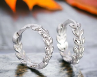 Sterling Silver/Gold Tiny Leaves - Hoop Style Earrings - 2 Colours Available -Skinny Olive Leaf Earrings - Perfect Gift For Her