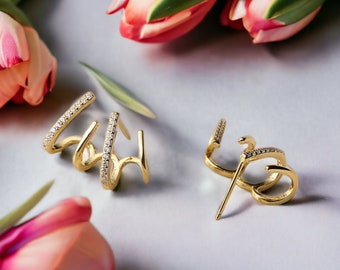 24K Gold Plated Vermeil Claw Stud Earrings - Dainty Fall Earrings - Shiny Crystals Claw Earring - Perfect Gift For Her - Christmas Gift