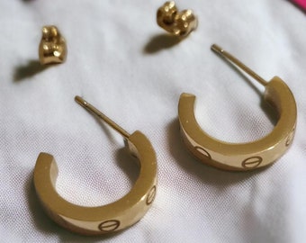 Screw head earrings, 18k gold plated, hoop earrings, gift for her