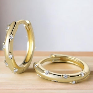 Sterling Silver Hoop Earrings With Shiny Crystals - Minimalist Earrings - Elegant Hoop Earrings - Perfect Gift For Her - Christmas Gift