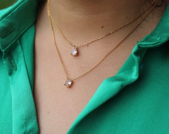 Minimalist Diamond Stainless Steel Double Necklace Set - 18K Gold Plated