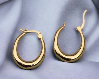 Vergoldete Creolen – Stilvolle goldene ovale Creolen – Dicker ovaler Ohrring – Klassischer Schmuck – Perfektes Geschenk für Sie – Weihnachtsgeschenk