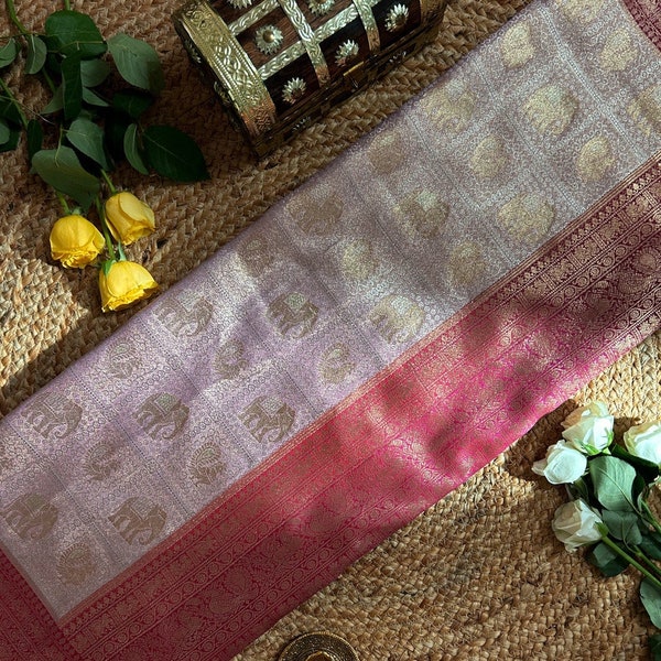 Authentic Lilac Pink Kancheepuram Tissue Silk Saree with Blouse piece | Exclusive Sarees for Special Occasions