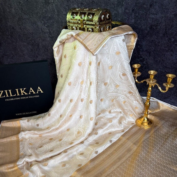 Off White Viscose Tissue Silk Designer Saree