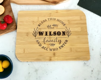 Personalized Bamboo Cutting Board, Engraved Family Name, Wedding Gift