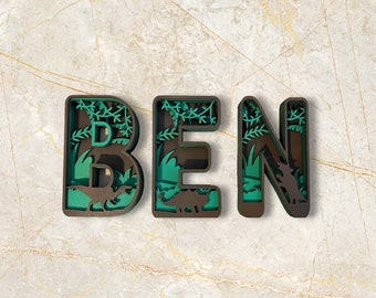 Layered Dinosaur Letters Personalized Kids Names Nursery Name Signs Boys Sign 3D Sign