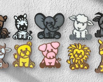3D Nursery Animal Shapes Kids Wooden Layered Nursery Animals