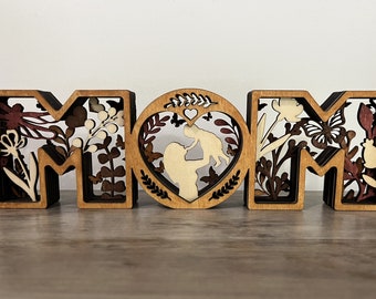 Layered Birch Wood Mom Sign - Mother's Day Display