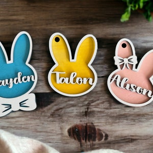 Personalized Easter Basket Tag: Custom Laser Cut Wood Bunny