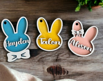 Personalized Easter Basket Tag: Custom Laser Cut Wood Bunny