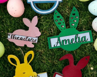 Personalized Easter Basket Tag: 3D Laser Cut Wood Name Tag