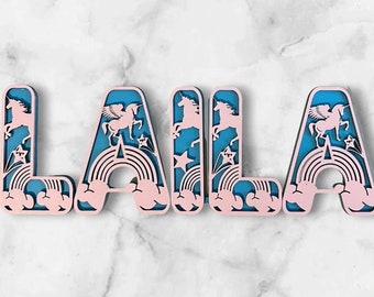 Unicorn Nursery Name Sign: Layered Basswood Letters