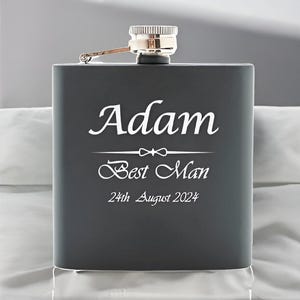Personalized Best Man Hip Flask Matte Black Groomsmen Gift Engraved Flask Custom 6oz Flask for Him Gifts for Her Gifts for Dad