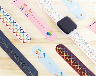 Personalized Rainbow Apple Watch Band: Engraved Custom Name Gift