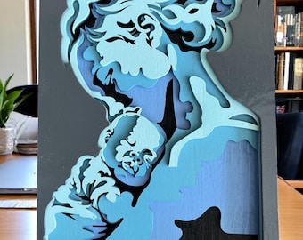 Layered Birch Mother and Baby Art - Personalized Mom Gift