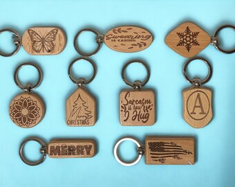 Personalized Engraved Wooden Keychain: Custom Keyring Tag