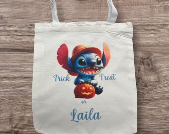 Personalized Halloween Cotton Tote Bag: Kids Name Trick or Treat Bag