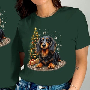 Christmas Dachshund T-Shirt: Festive Longhair Dog Holiday Tee