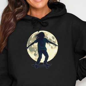 Skater T-Shirt Sweatshirt or Hoodie, Full Moon Skateboard Tee, Cool Skateboarder Design, Unique Skateboarding Gift, Casual Streetwear Shirt