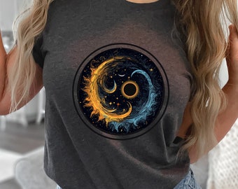 Yin Yang Sun Moon-T-shirt: T-shirt met boho-astrologieafbeelding