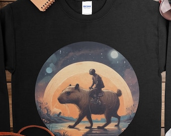 Felpa o felpa con cappuccio con motivo fantasy Capybara: regalo artistico con animali di fantascienza