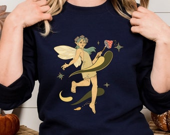 Fairycore Sweatshirt: Dancing Fairy, Magic Mushroom, Vintage Style