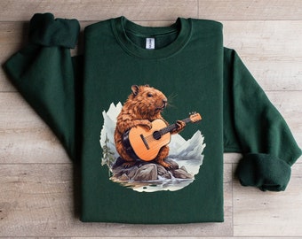 Funny Capybara Guitarist Sweatshirt: Nature Lover Gift