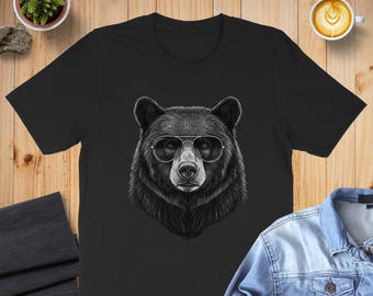 Sudadera o sudadera con capucha de oso genial, camiseta de oso con gafas de sol, camiseta con gráfico de animales, regalo único para amantes de los osos, regalo unisex de moda, camiseta de vida silvestre