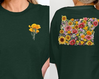 Sudadera con capucha o sudadera con cremallera de amapola de California, camiseta con flores silvestres botánicas de Oregón, regalo para amantes de la naturaleza, atuendo informal con flores para ella.