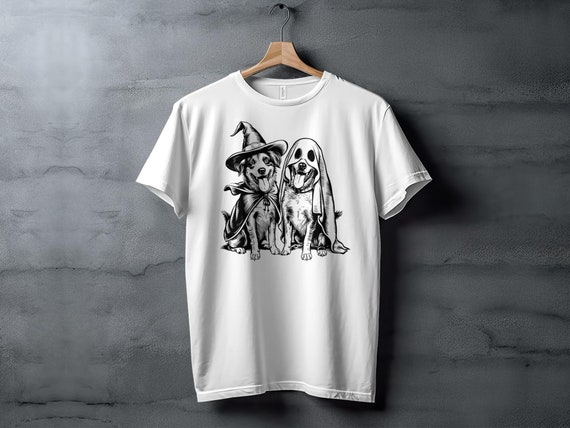 Cute Halloween Dogs T-Shirt Hoodie or Sweatshirt, Funny Ghost and Witch Design, Pet Lovers Gift Tee, Halloween Party Wear, Dog Lovers Shirt