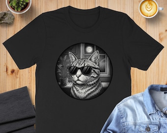 Sudadera o sudadera con capucha de gato genial, gato con gafas de sol, gato divertido y elegante, regalo para amantes de las mascotas, gato con gafas de sol, gato lunar, camiseta novedosa para amantes de los gatos