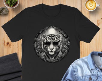 Sudadera o sudadera con capucha de tigre, camiseta de jungla con gafas de sol de tigre, camiseta de regalo con gráficos de animales, camiseta única, camiseta de animales salvajes